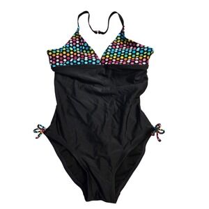 Sand‎ N Sun Girls Black Rainbow Polka Dot Halter One Piece Swimsuit Size 7/8
